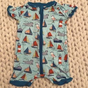 Little sleepies boat print shorts one piece zip up